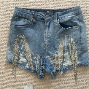 Denim Rhinestone Pocket Shorts from Akira